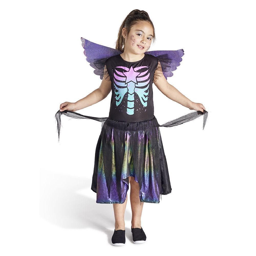 Déguisement enfant fée squelette robe et ailes multicolore 4/6ans