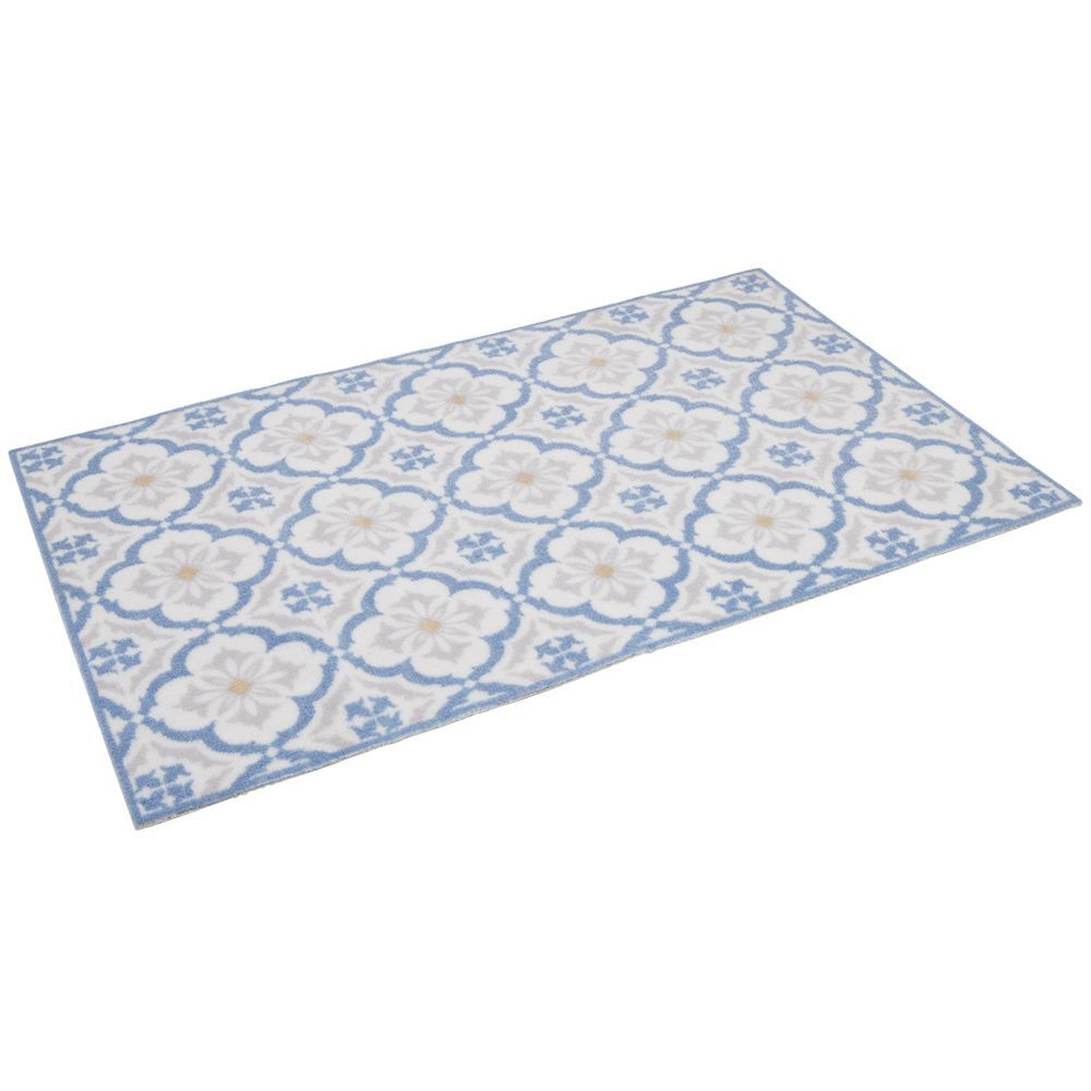 Tapis de cuisine imprimé carreau de ciment bleu et blanc 80x50cm