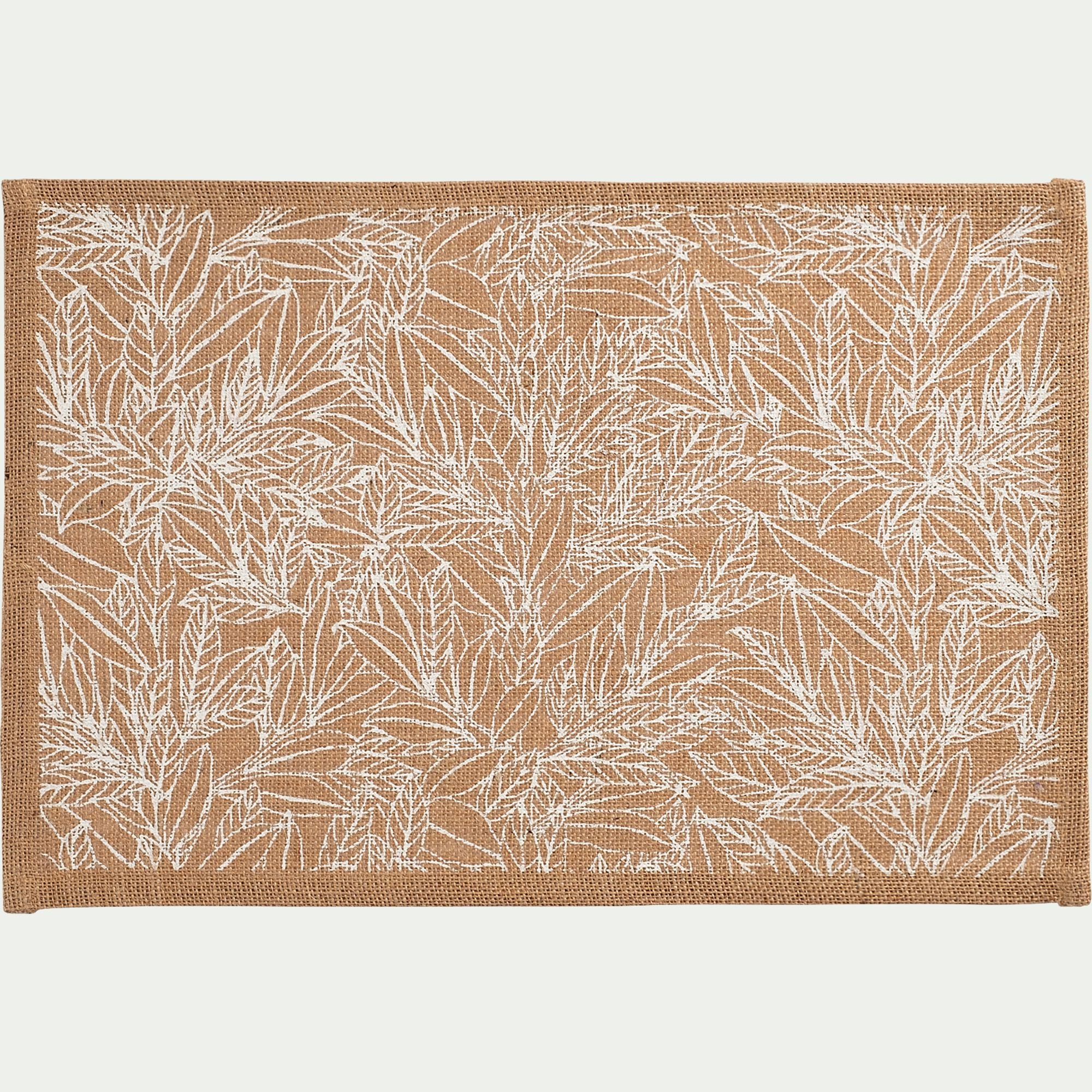 UZES - Lot de 4 sets de table motif laurier en jute 30x45cm - naturel
