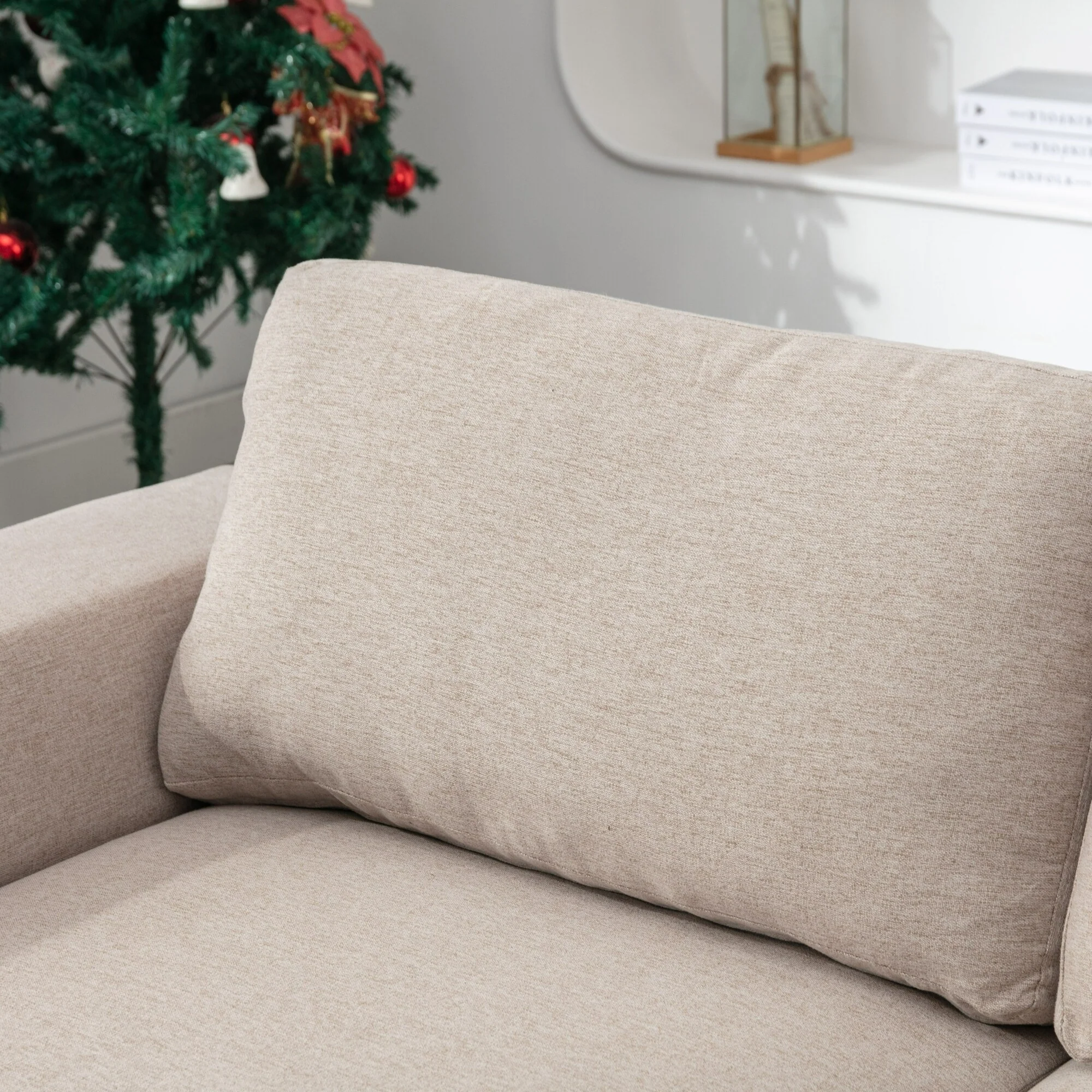Beige 74.8'' Modern 2-Seater Fabric Sofa with Iron Legs and Comfortable Cushions for Living Room or Bedroom