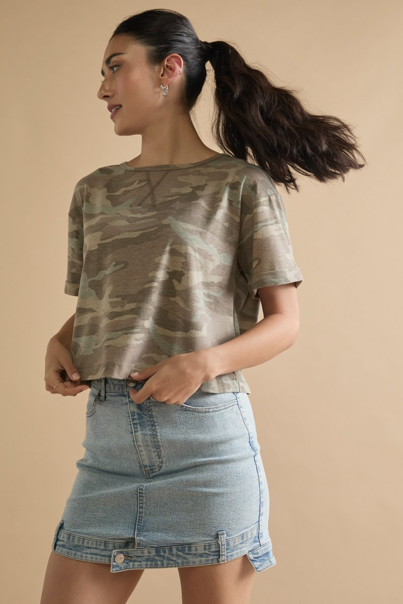 Megan Camo Boxy Knit Tee