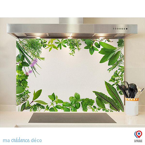 Crédence cuisine fond de hotte Plantes avec encadrement - Verre trempé - L 70 cm x H 60 cm - MaCrédenceDéco
