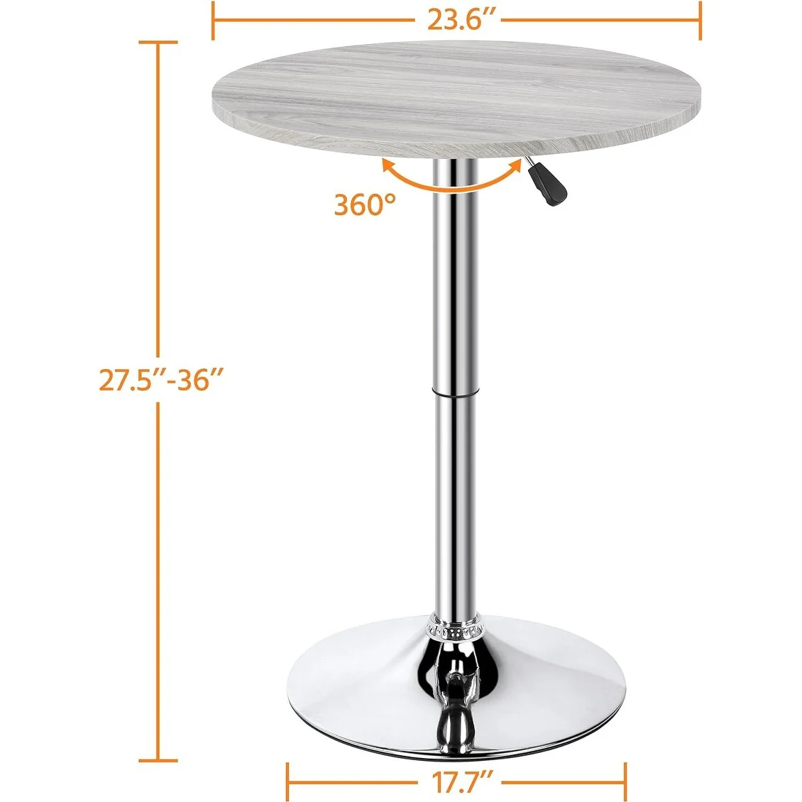 Height-Adjustable Round Pub Table with 360 Swivel and MDF Tabletop