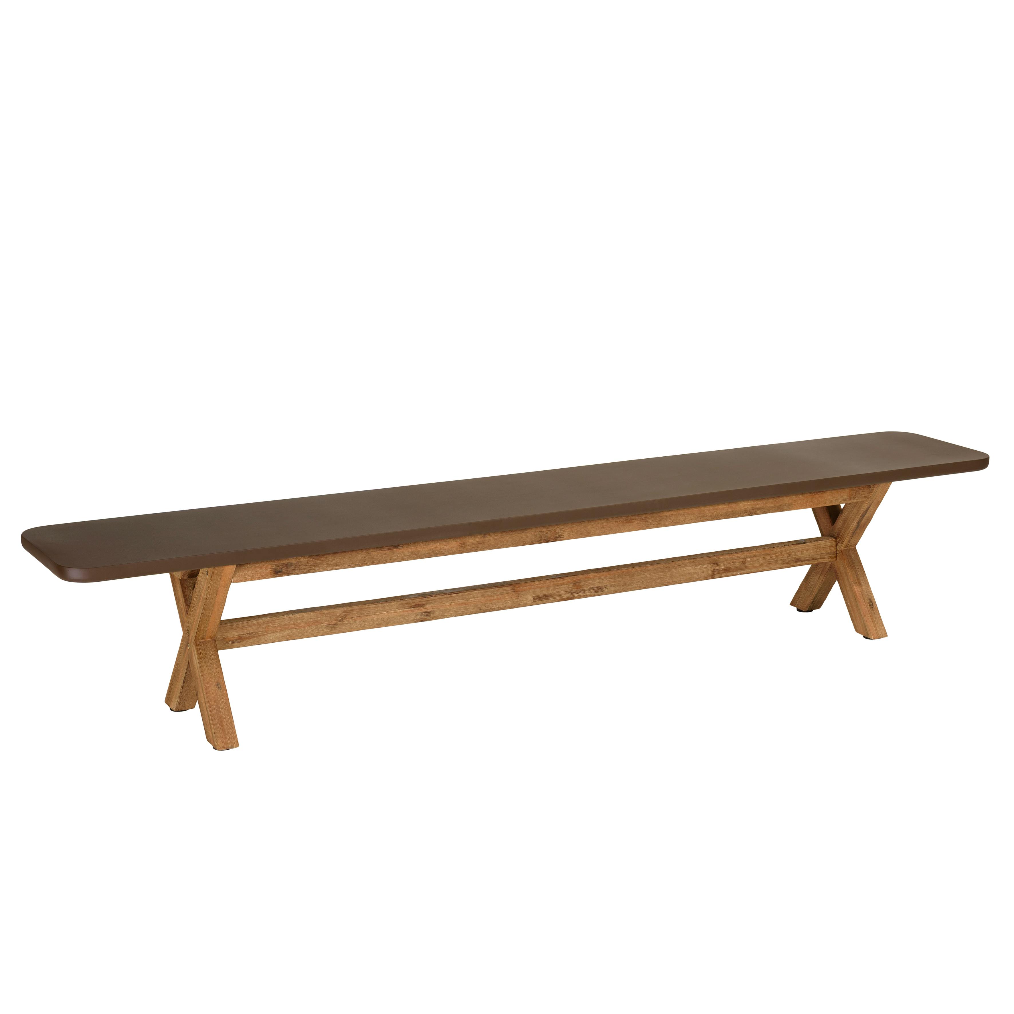 Banc 240 cm effet béton marron pieds en bois d'acacia CALVI