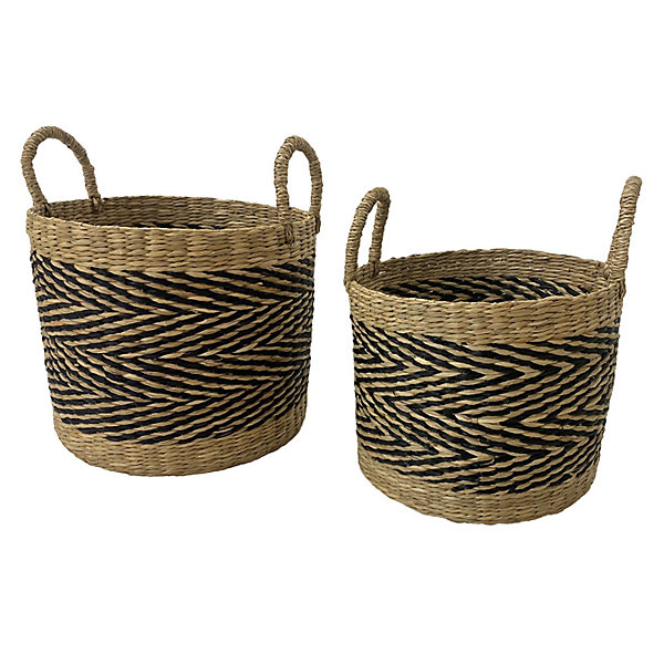 Panier rond en fibres naturelles Ornami motif à chevron noir vendu par 2