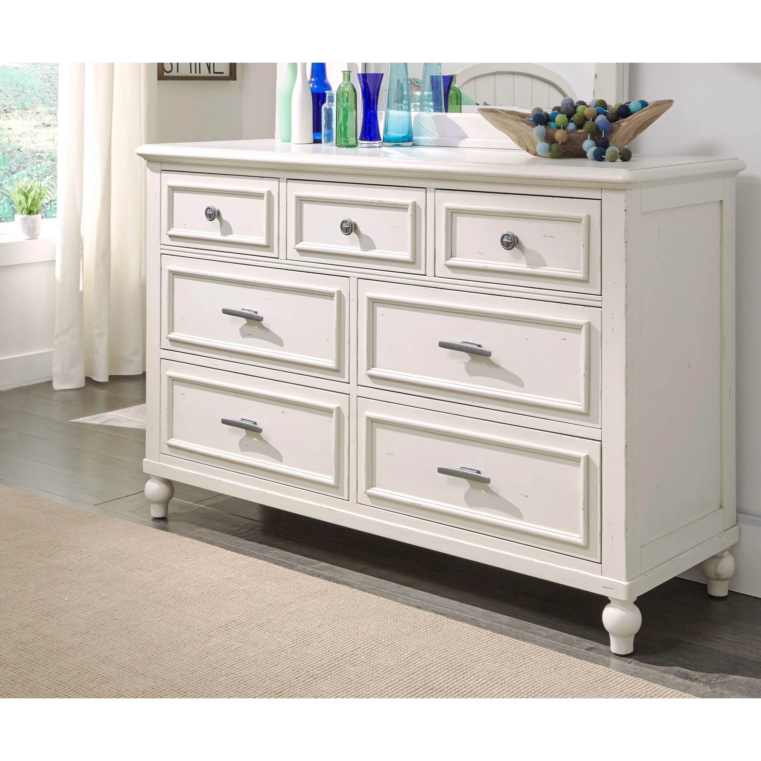 Lake House Seven Drawer Dresser, Pebble White