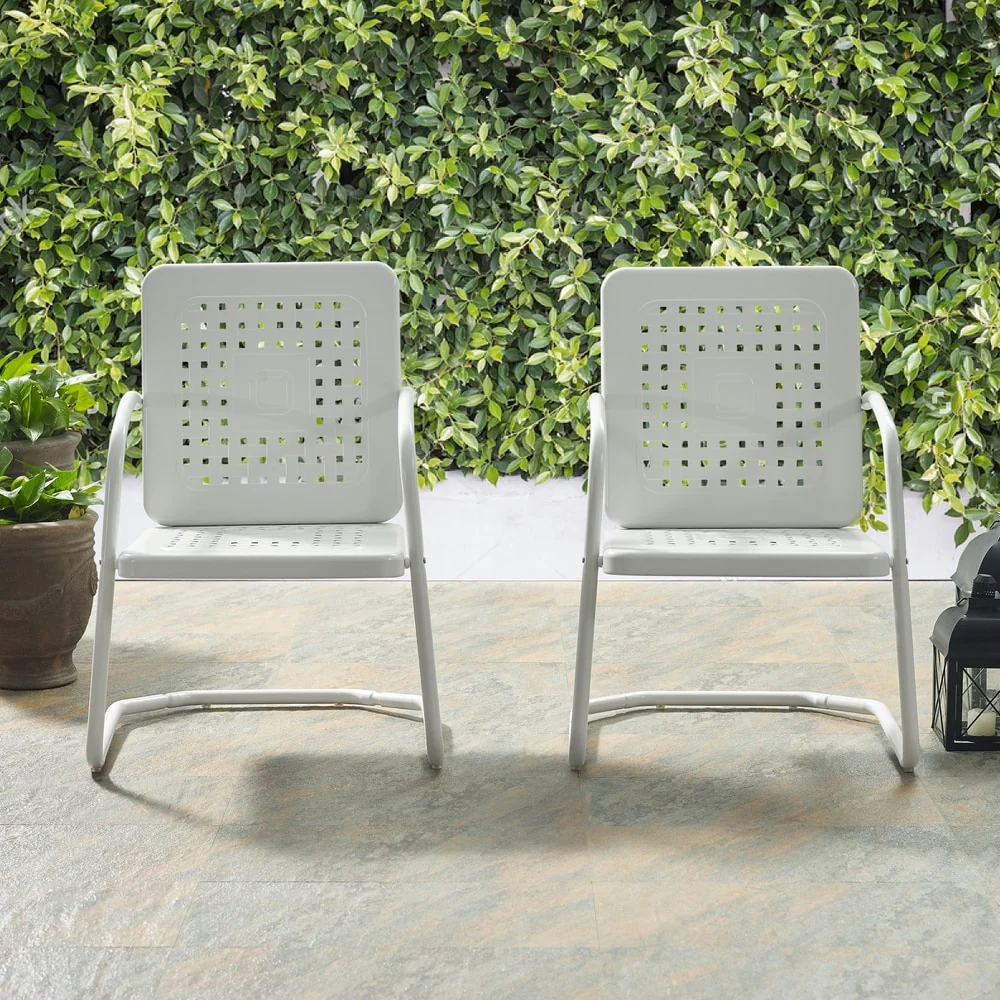 Crosley Bates Vintage White Metal Patio Chair (Set of 2)