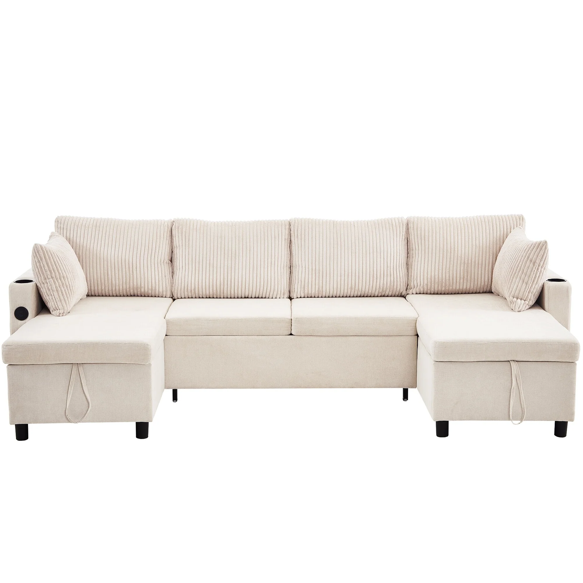 Modern U Shaped Sectional Sofa with Pull Out Bed and Dual Storage Chaises and USB Ports for Versatile Living Room Comfort