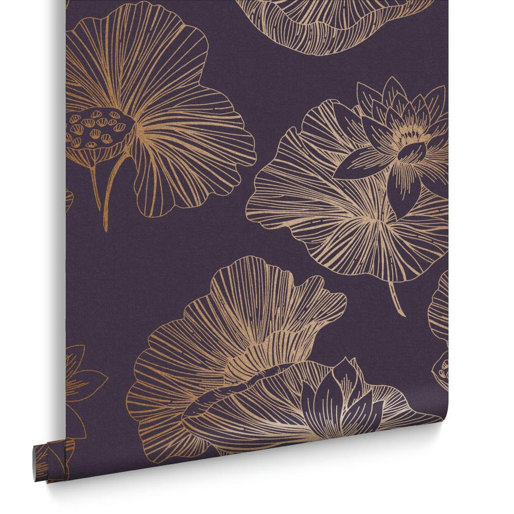 - papier peint lotus violet or 1005 x 52 cm