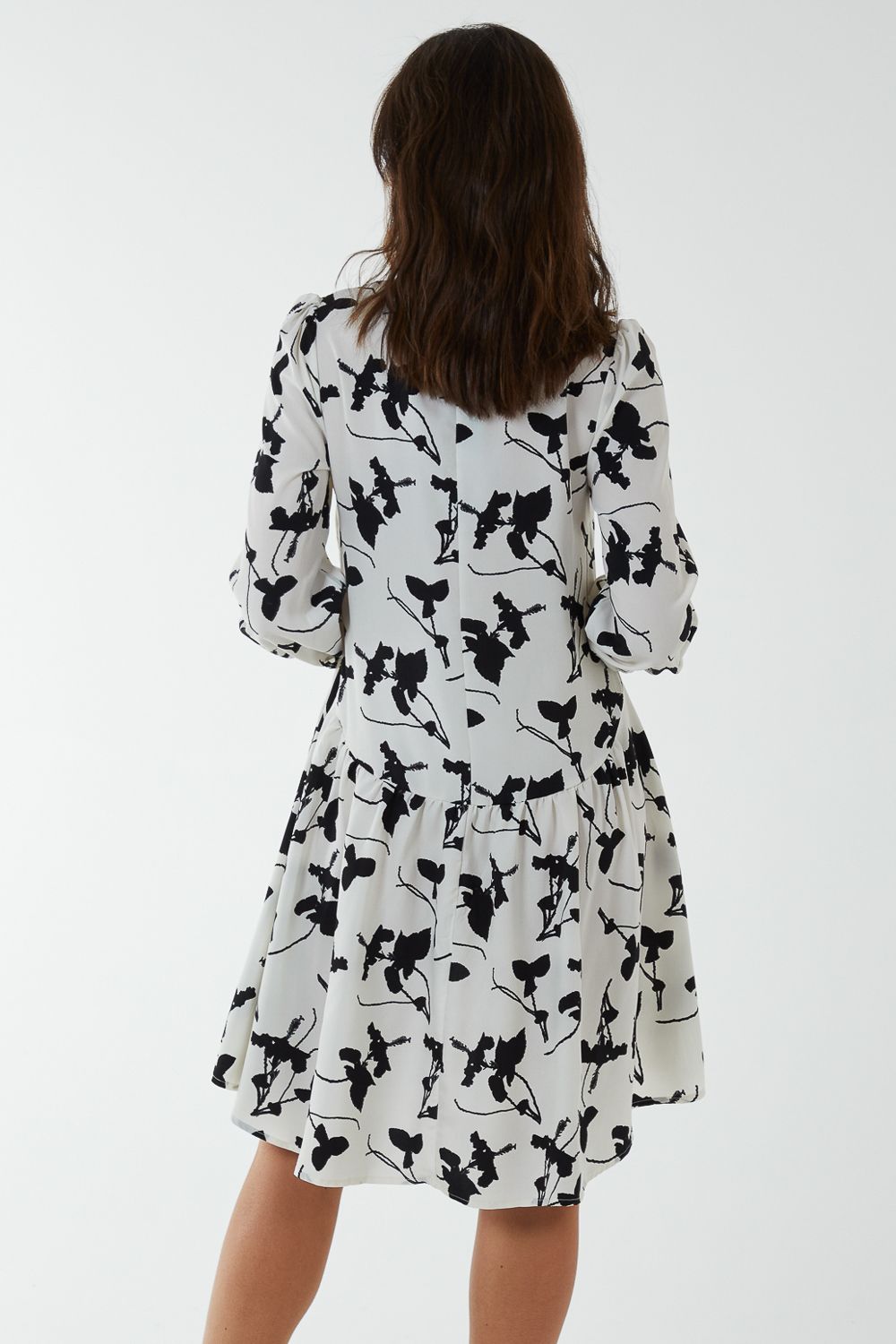 Blue Vanilla Mandarin Collar High Low Mini Dress