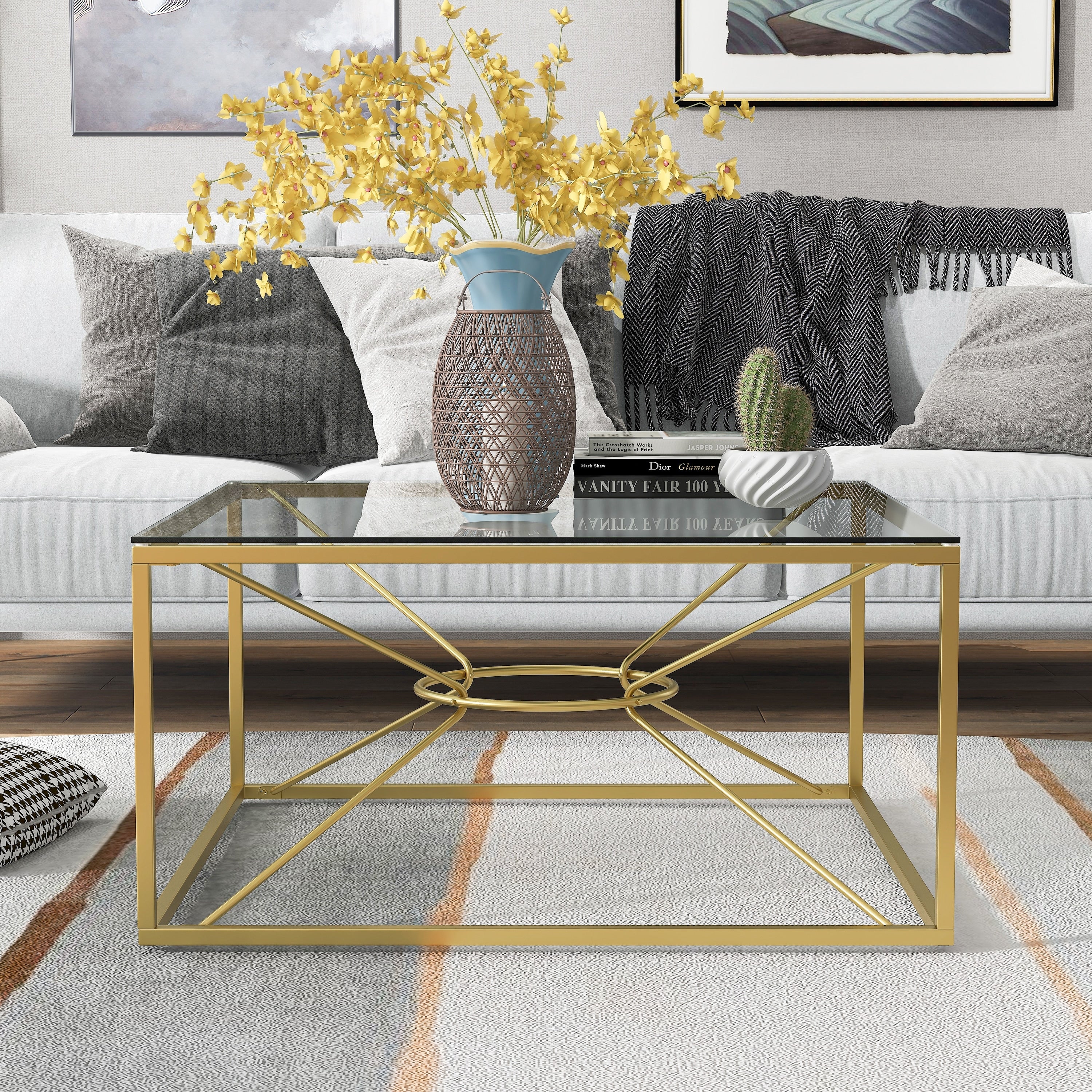 Taylan Glam Gold Coated 35-inch Steel and Glass Coffee Table by Furniture of America