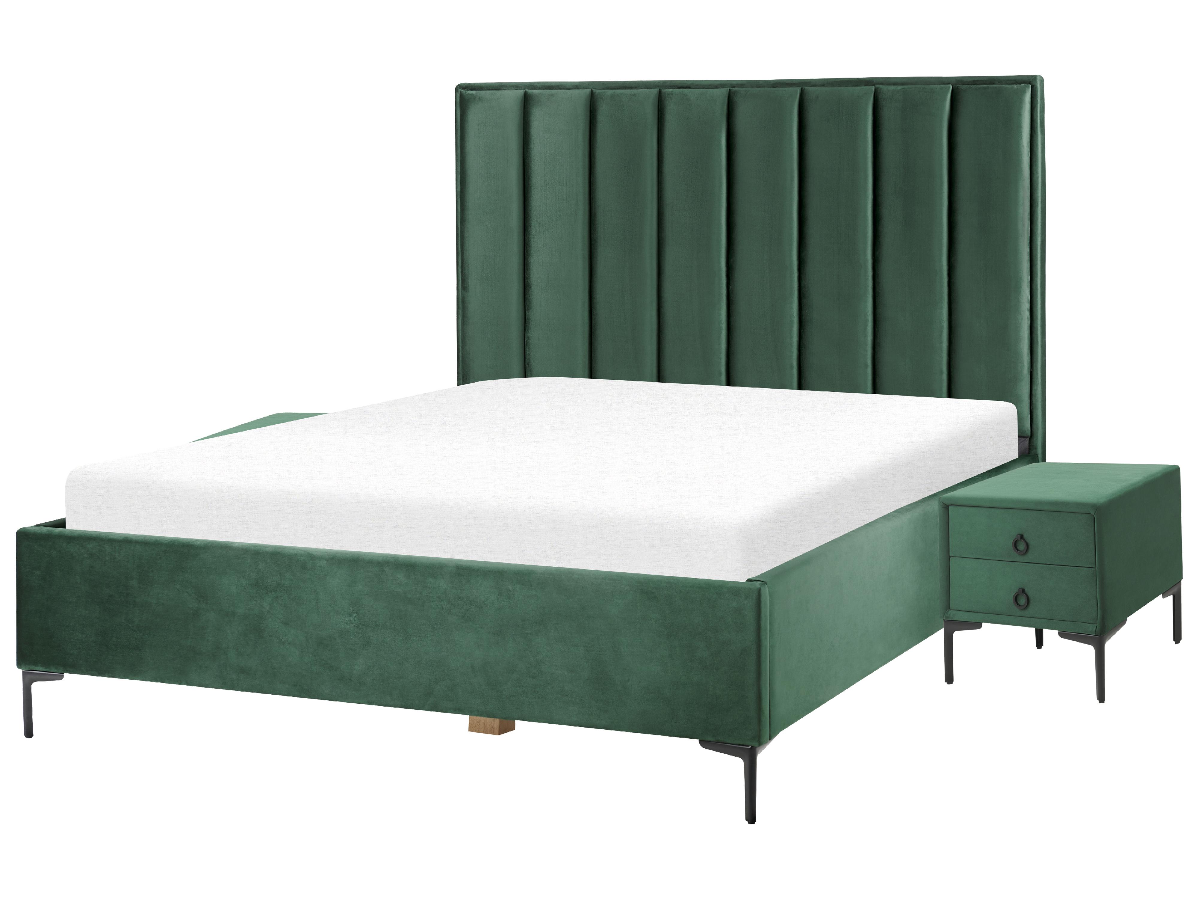 Bedroom Set Velvet SEZANNE 160 x 200 cm (EU King Size) Dark Green