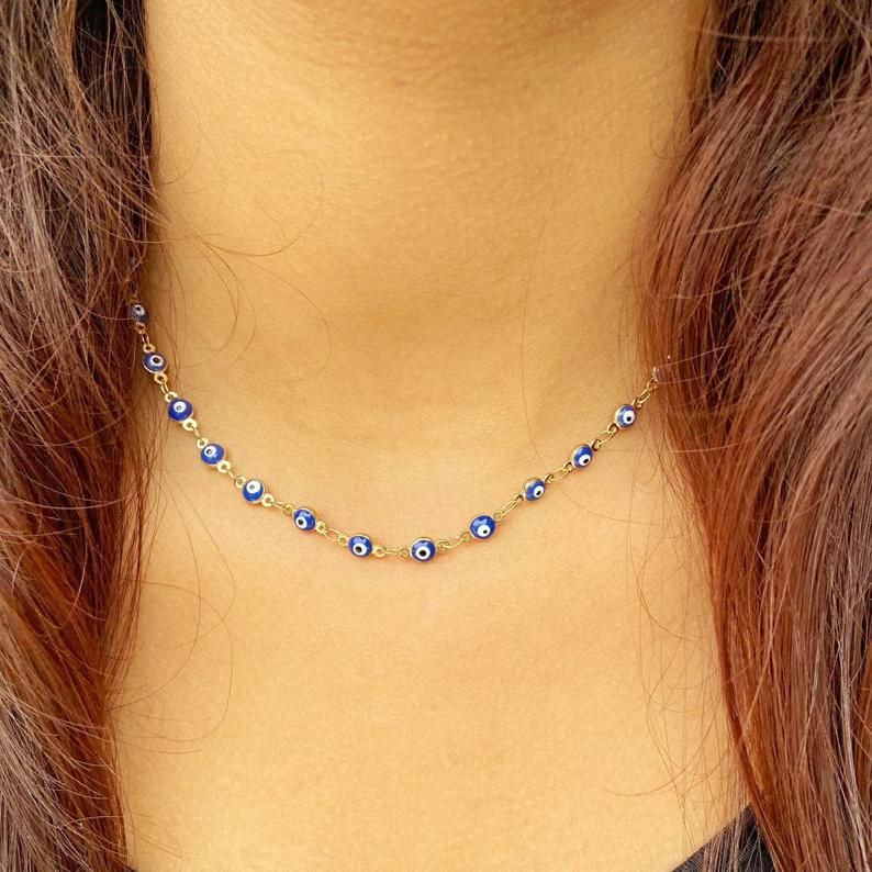 The Colourful Aura Evil Eye Blue Devil Eye Bead Minimalist Adjustable Turkish Boho Nazaria Necklace