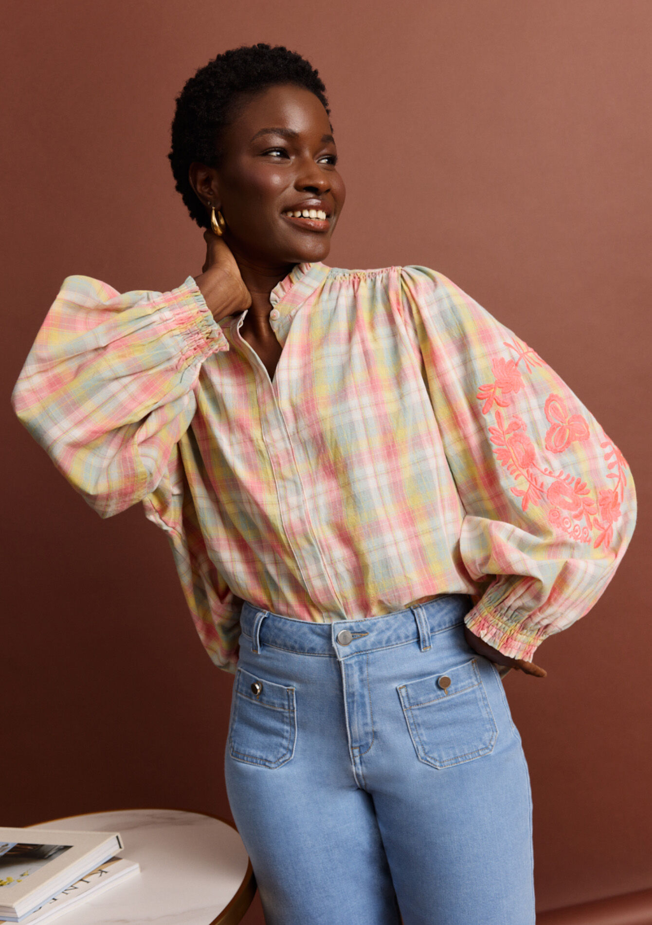 Luchtige blouse met ruitjes