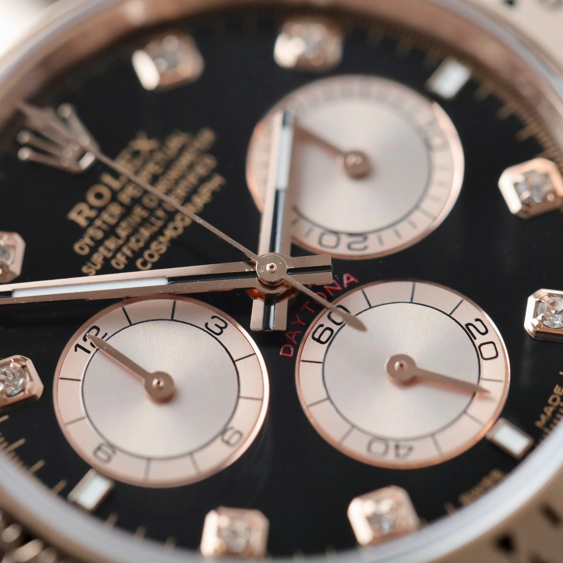 Rolex Daytona RG Plated Black Dial CZ Diamonds 40mm Oyster Super Clone