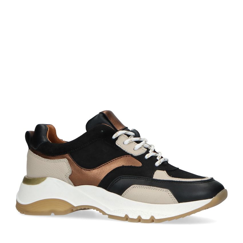 Manfield Zwarte leren sneakers