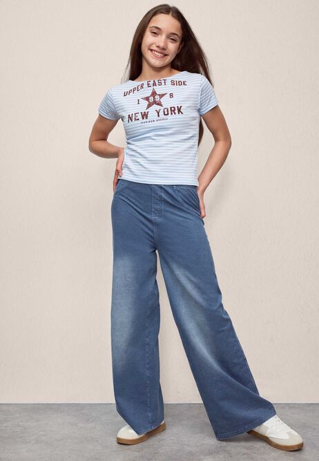 Older Girls Blue Star Wide Leg Jeans