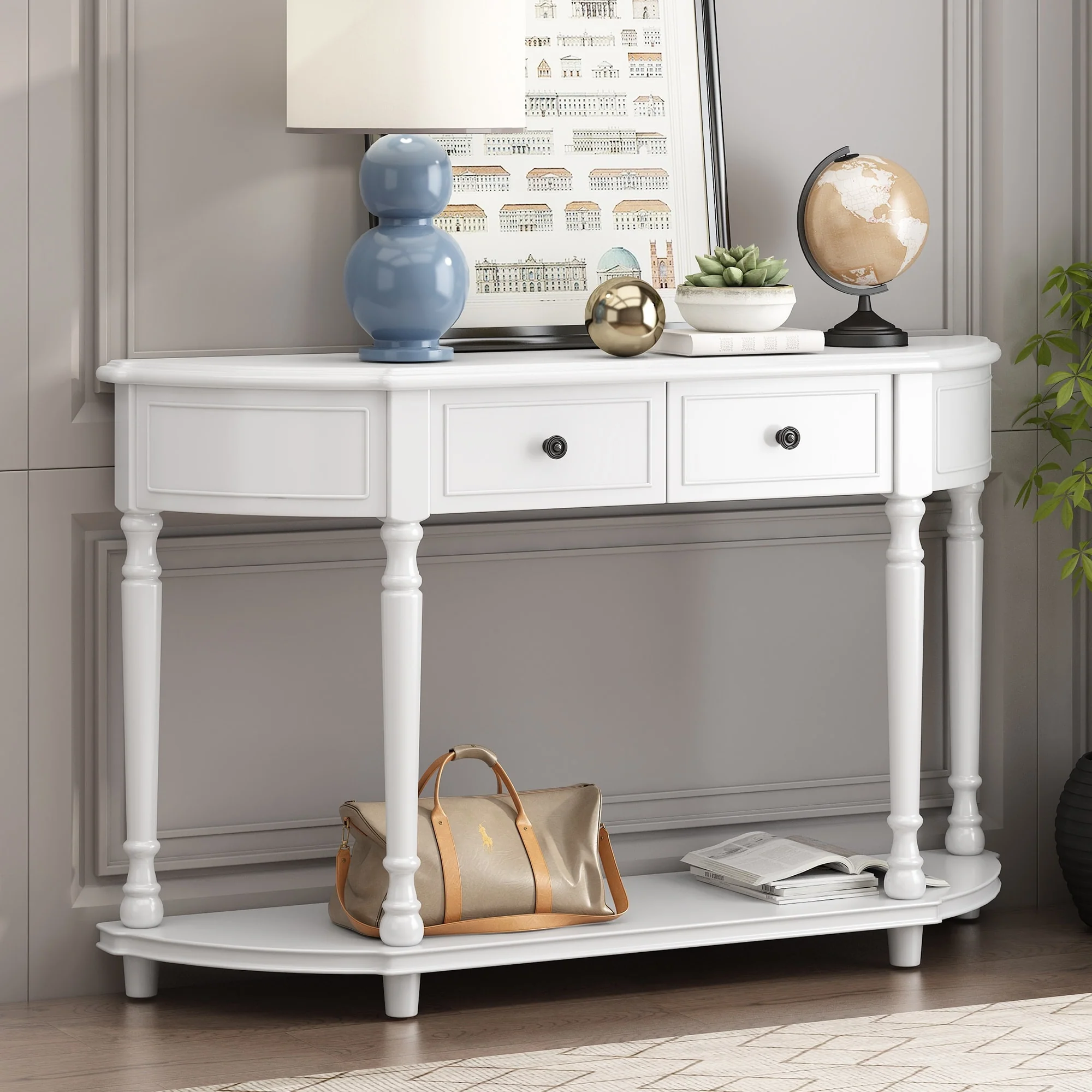 2-door Curved Console Table with Open Style Shelf - 12.60 x 52.00 x 33.40