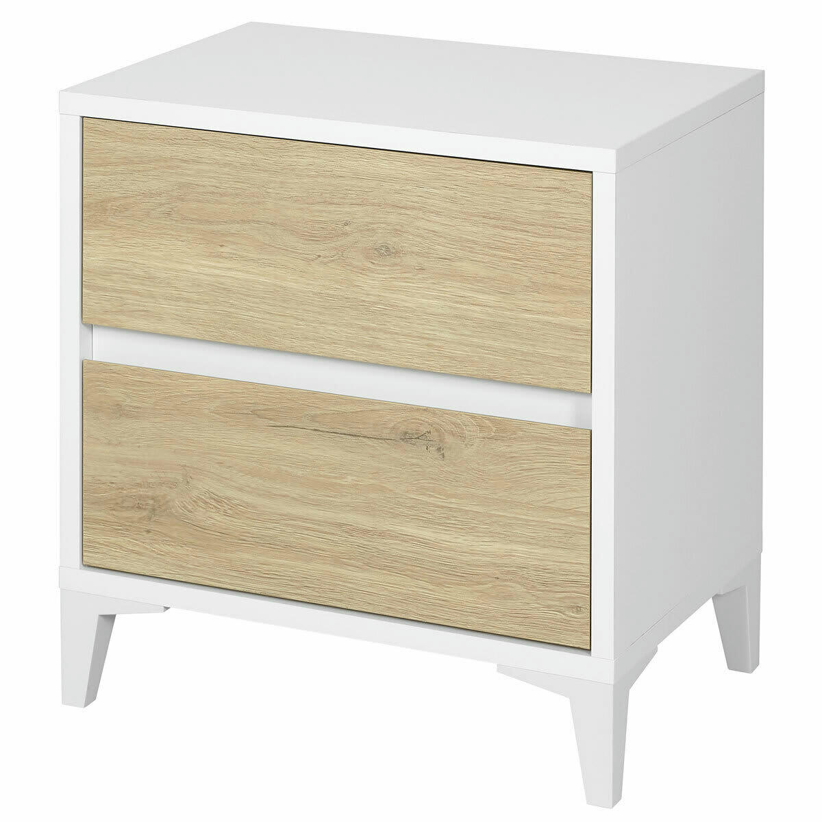 KIRA - Chevet 2 tiroirs effet bois blanc et chêne