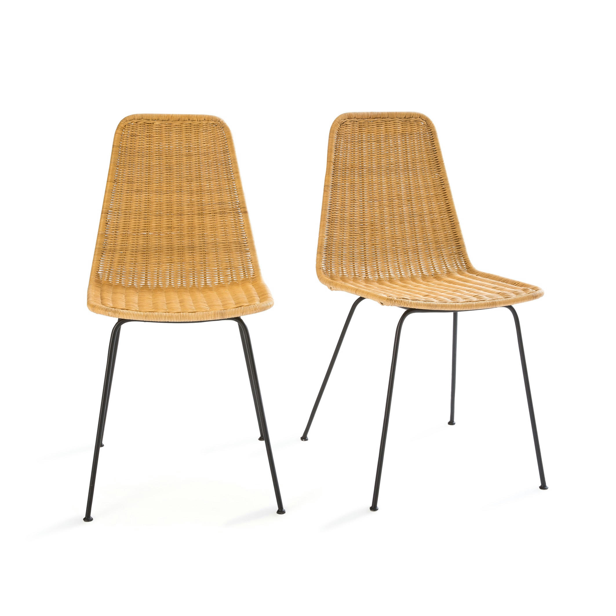 Lot de 2 chaises en rotin tressé et acier, Roson
