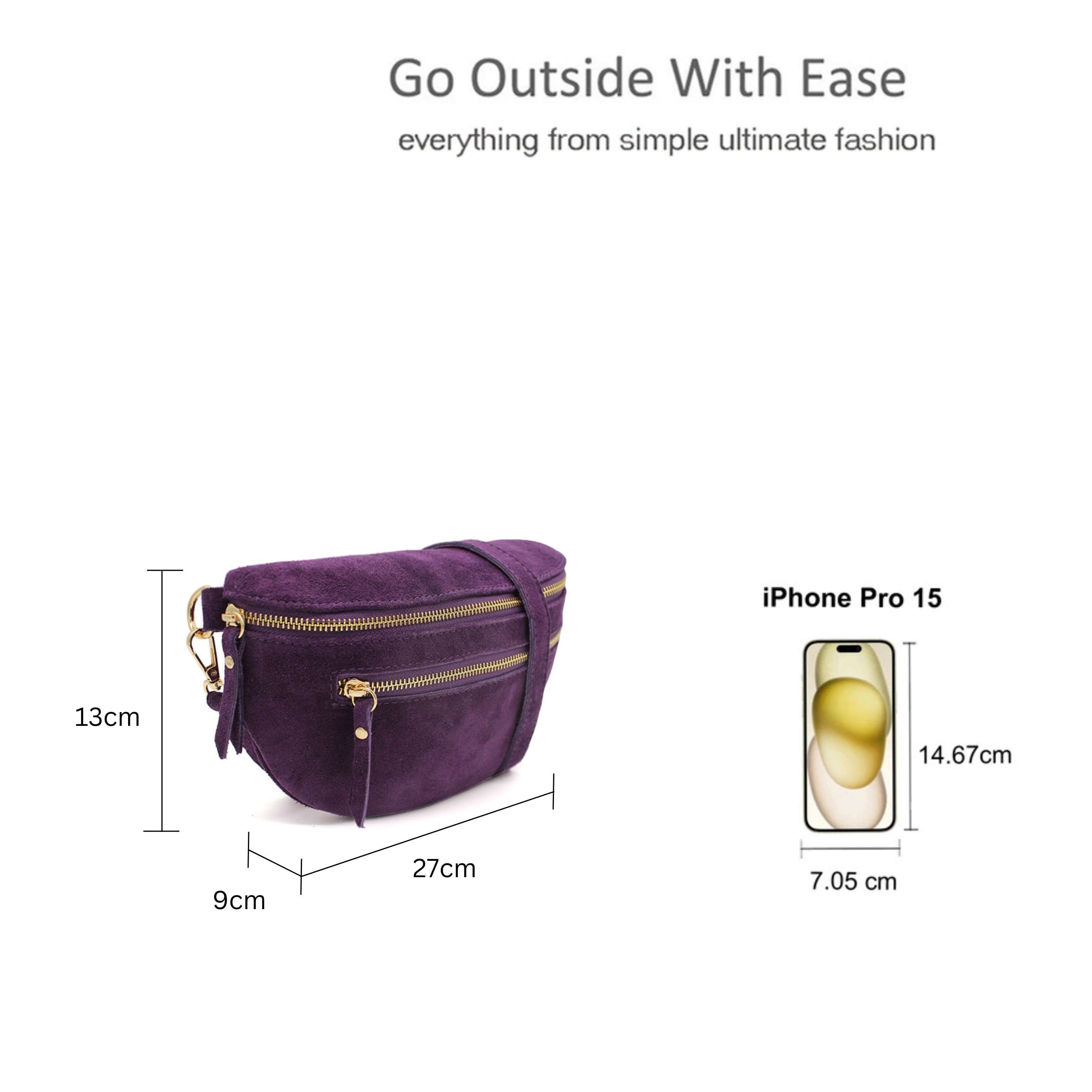 Kitise Italian Genuine Suede Sling Crossbody Bag With Front Pockets