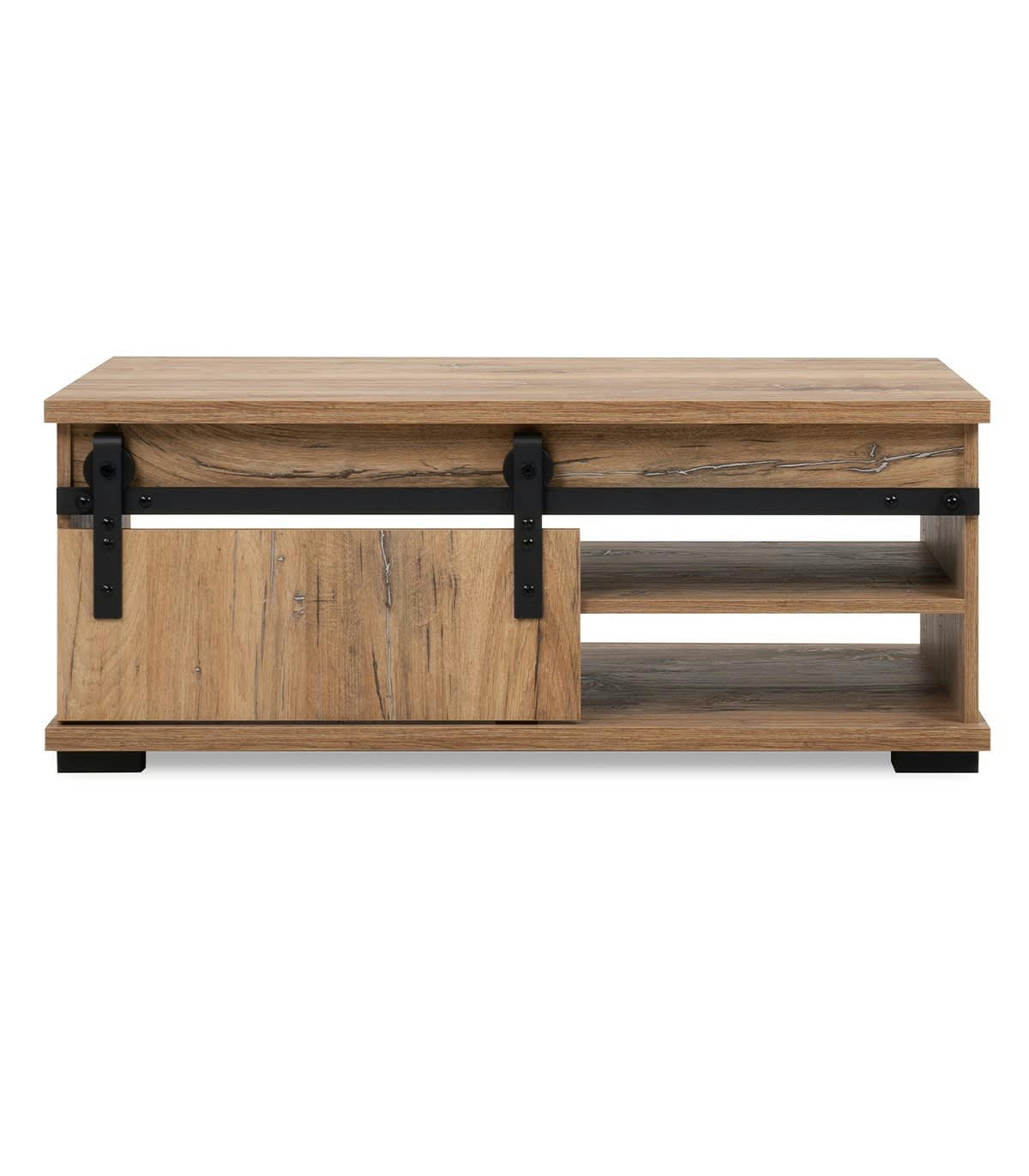 MANZANO - Table Basse avec Porte Coulissante L100 cm - Décor Bois Clair