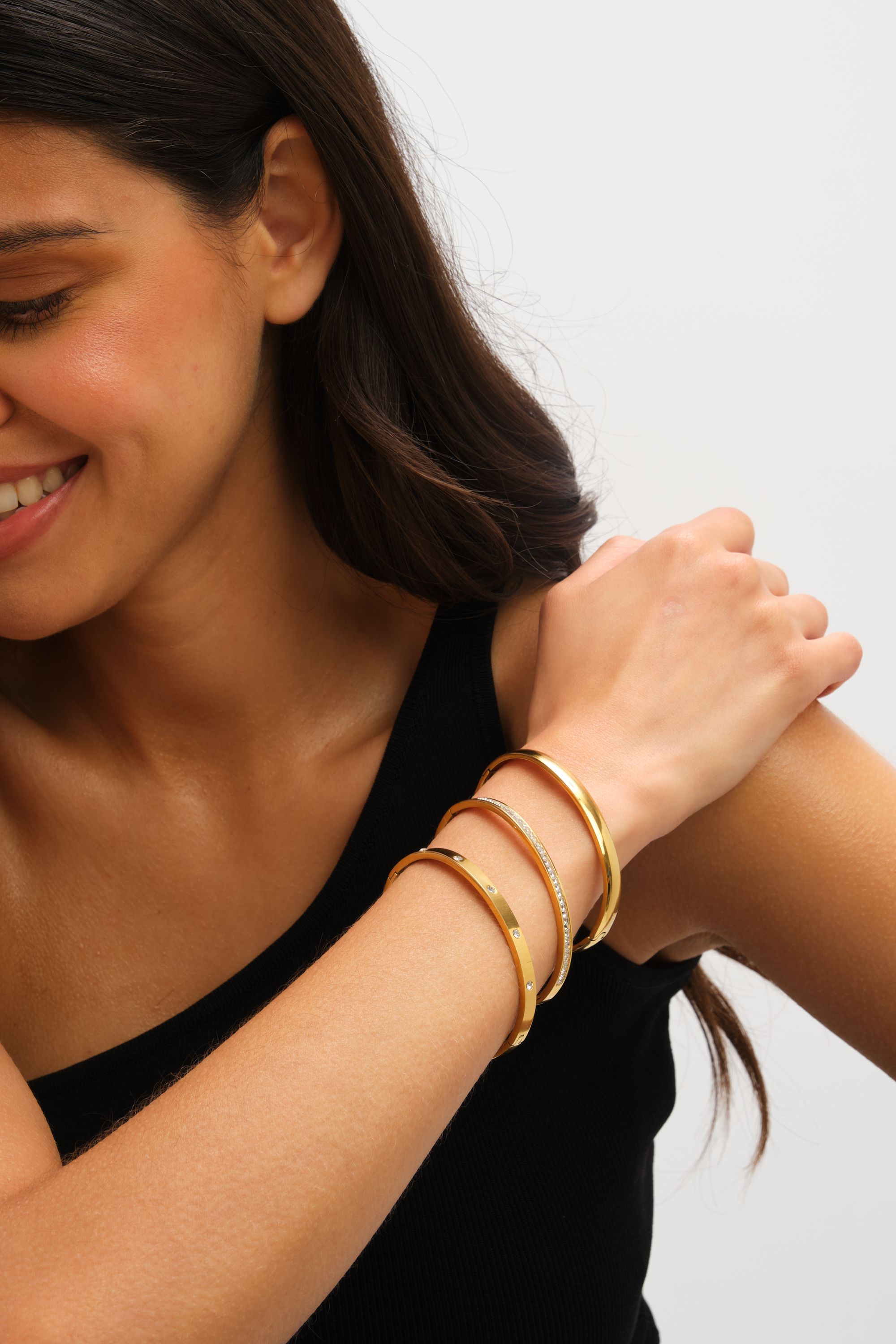 Jon Richard Waterproof Gold Plated Crystal Row Bangle