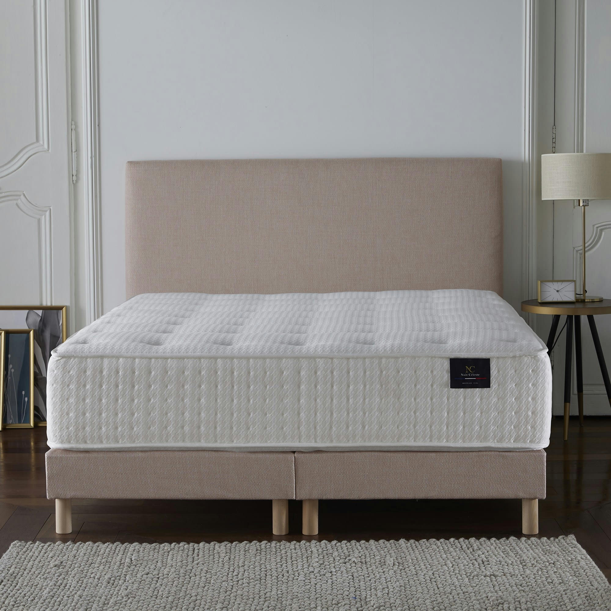HELIOS - Ensemble tête de lit Matelas Mémoire de forme Latex + sommier 160x200