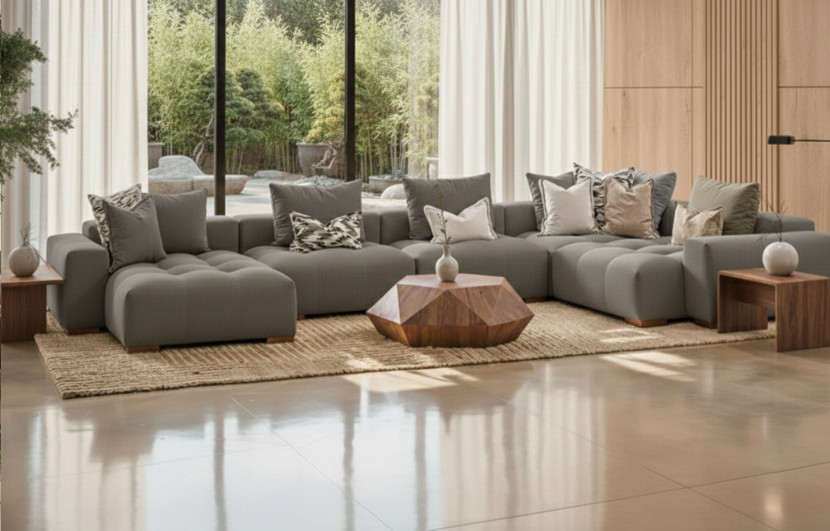 Duży Nowoczesny Narożnik Modułowy Sofa Narożna w Kształcie U Akcent Szary