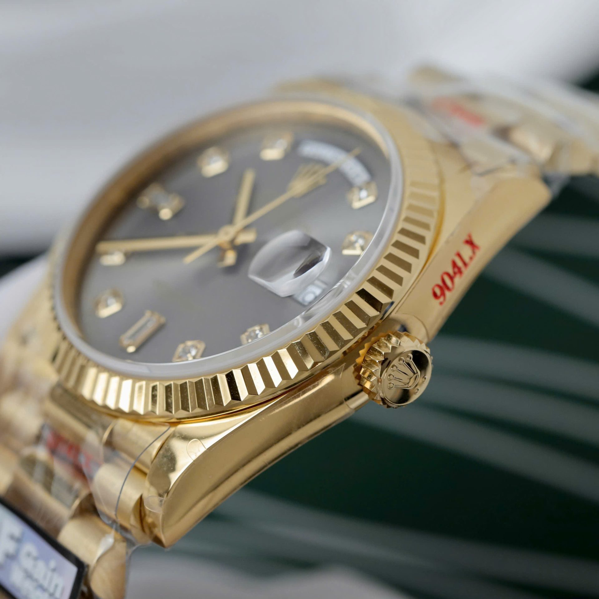 Rolex Day-Date 128238 YG Plated Grey Dial CZ Diamonds 36mm Super Clone