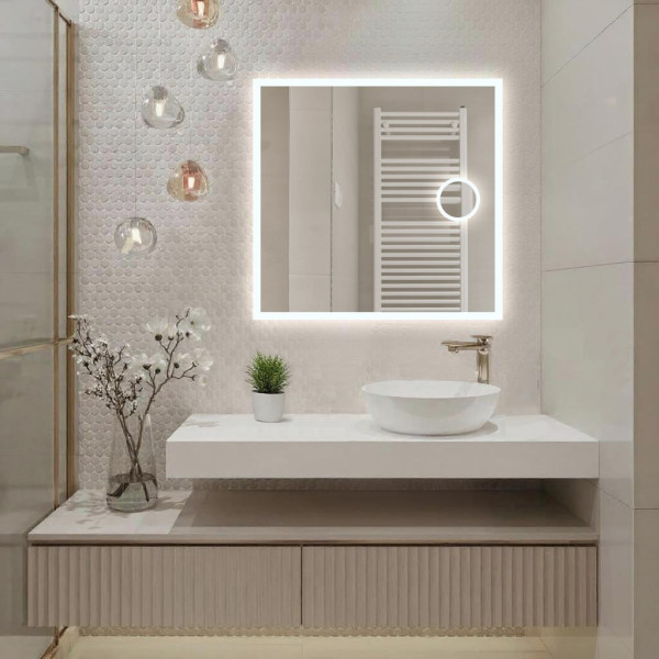 Lustro led 60x60 cm cob z lusterkiem kosmetycznym do makijażu piaskowane