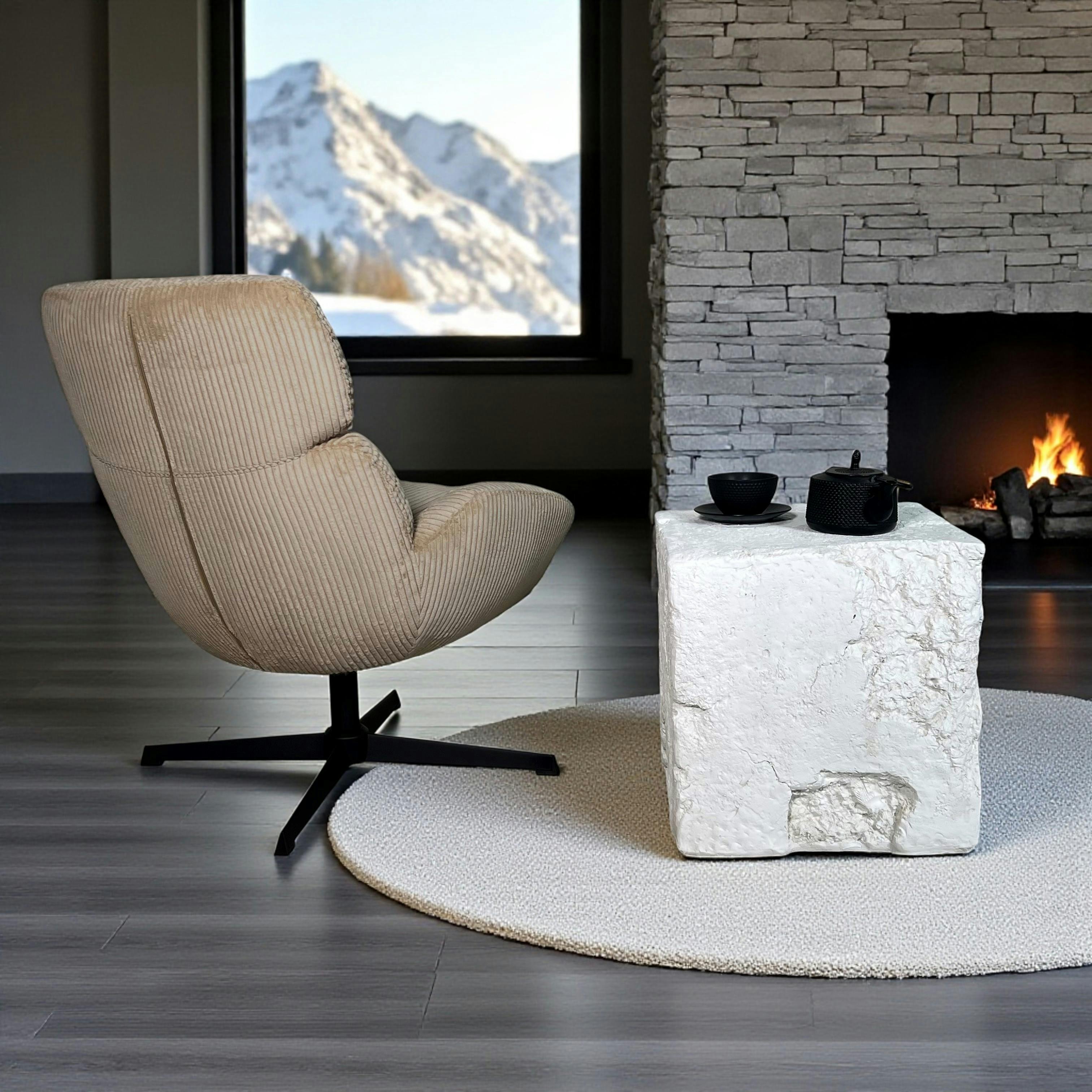 Fauteuil de salon rotatif tissu côtelé camel IENA