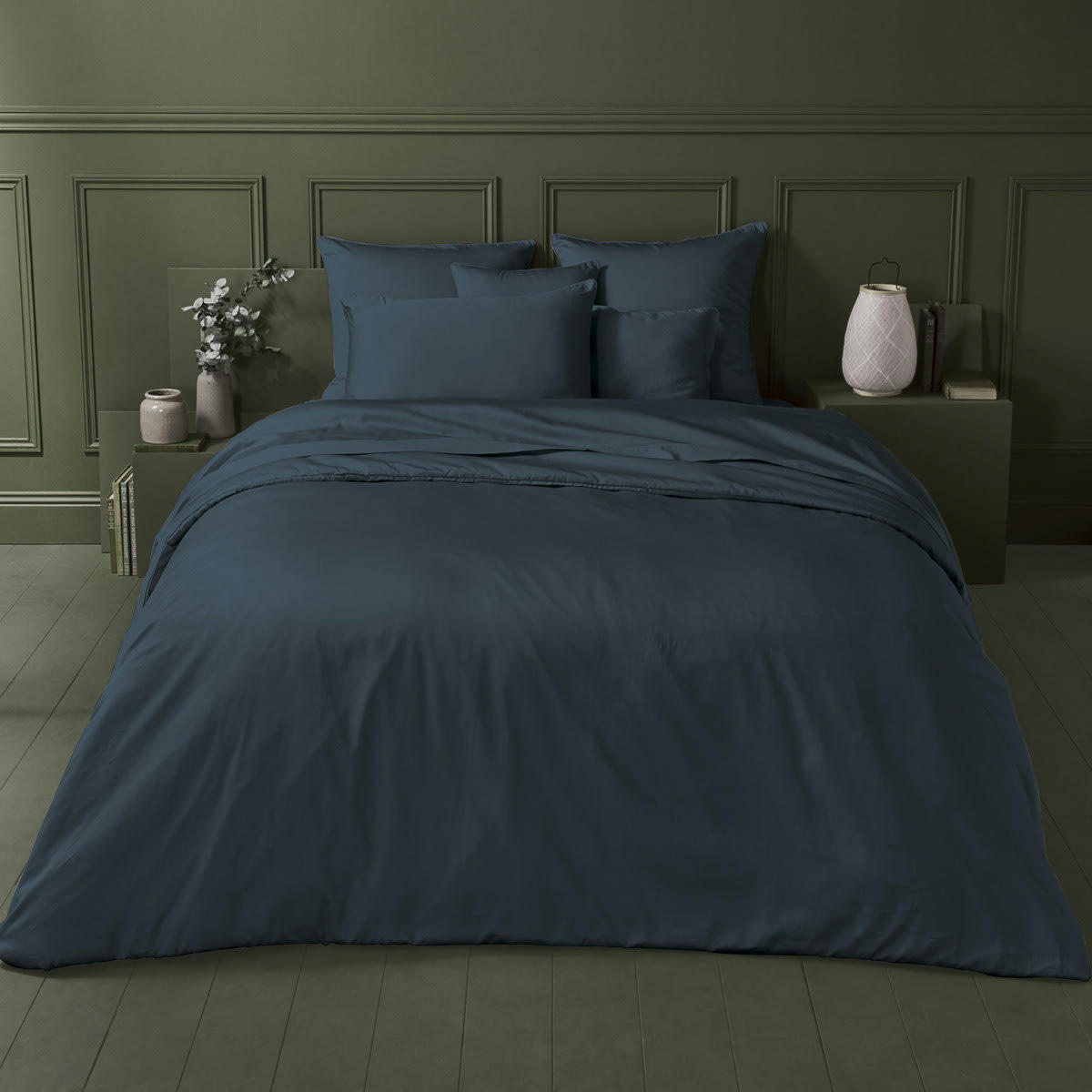 AVA UNI BLEU NUIT - Housse de couette  satin de coton 120 fils/cm² bleu 240x220