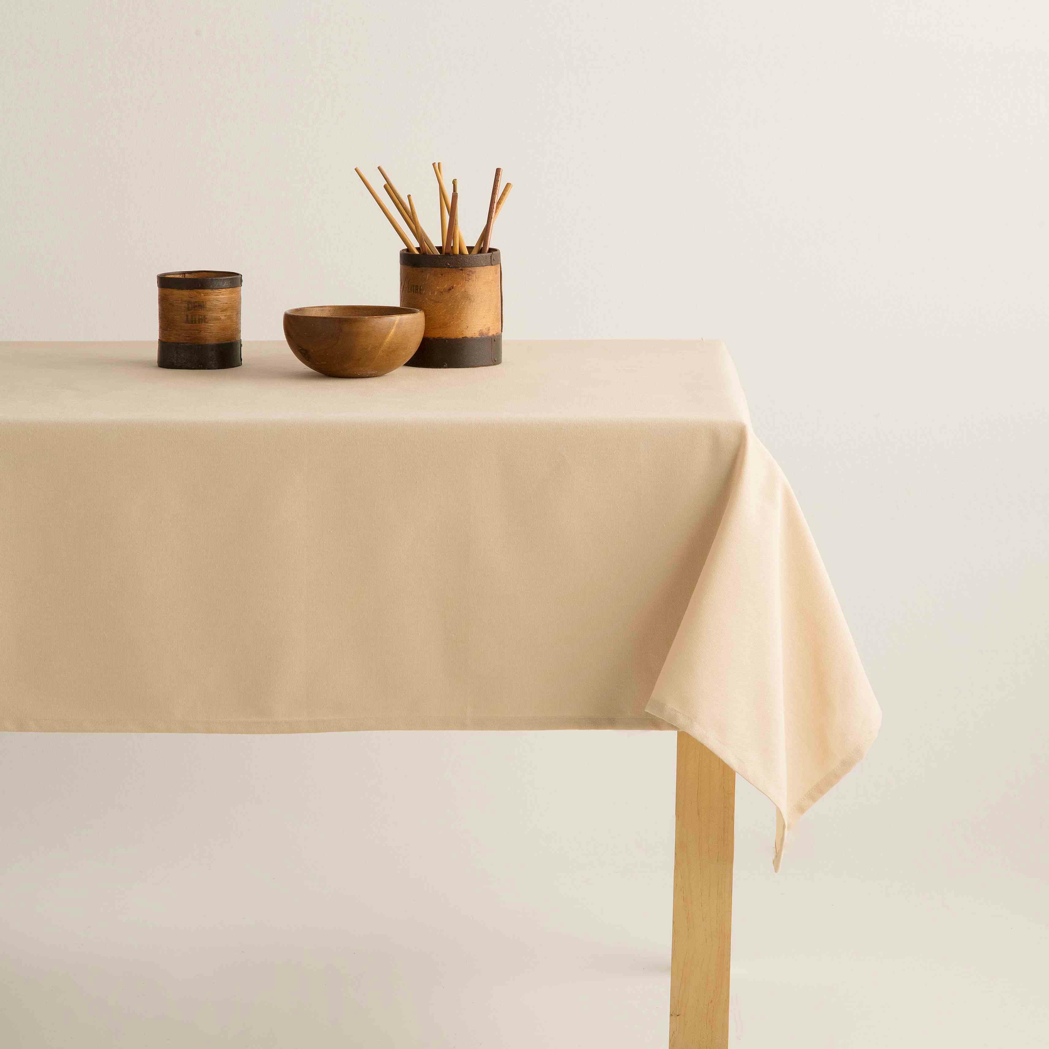 KAHU CRUDO - Nappe en coton biologique beige avec anti-taches 140x300 cm