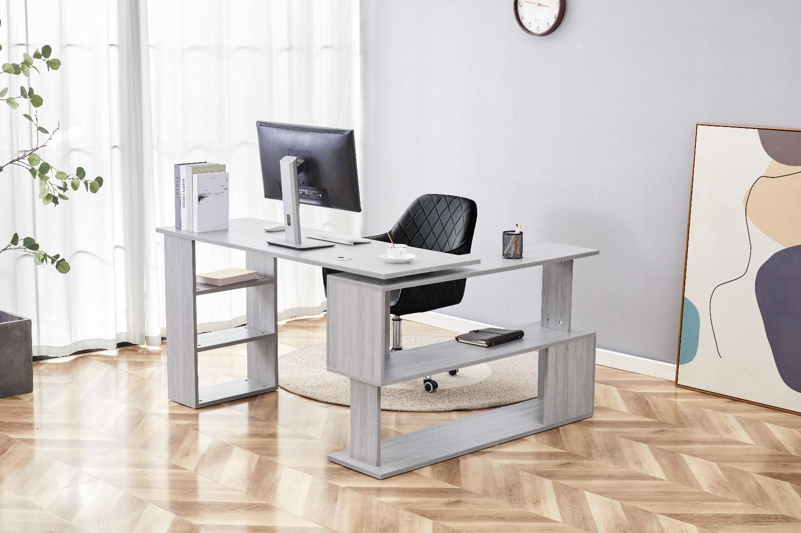 KOSY KOALA Grey Office Desk with Black Velvet Upholstered Chair Wooden Room Furniture