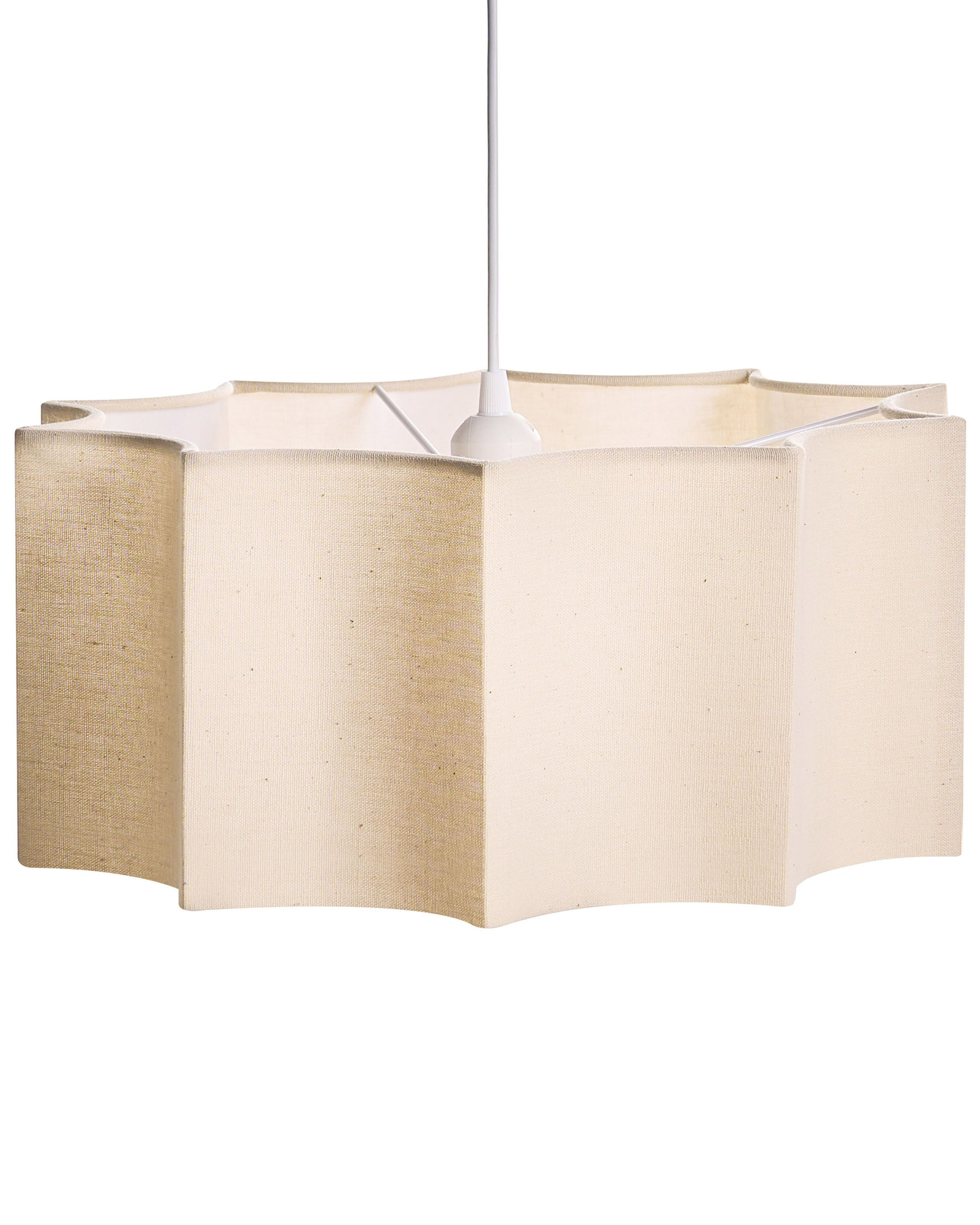 Lampa wisząca metalowa materiałowy abażur biel i jasny beż