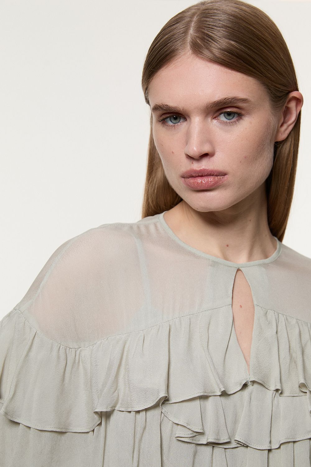 KarenMillen Drama Ruffle Viscose Georgette Woven Blouse