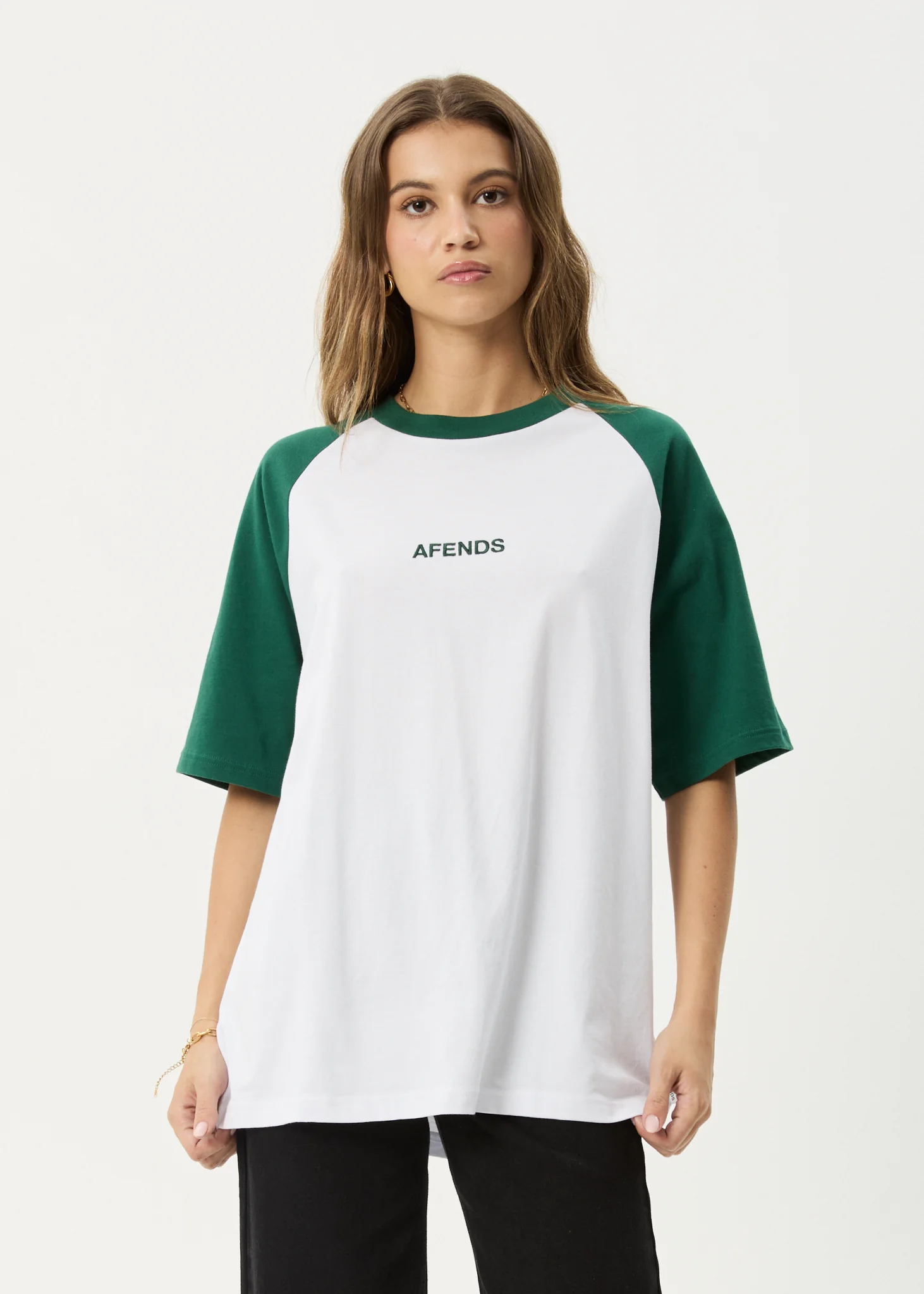 AFENDS Womens Ryan - Oversized Raglan Tee - Hunter Green