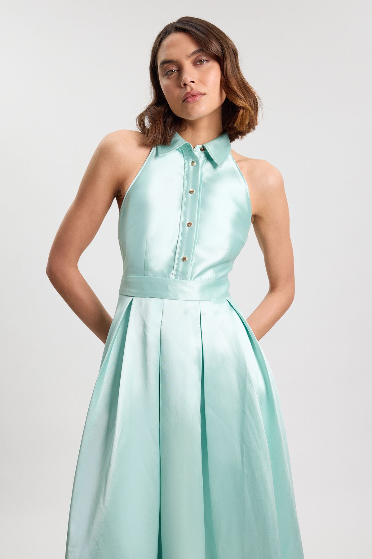 KarenMillen Petite Twill Collared Maxi Dress