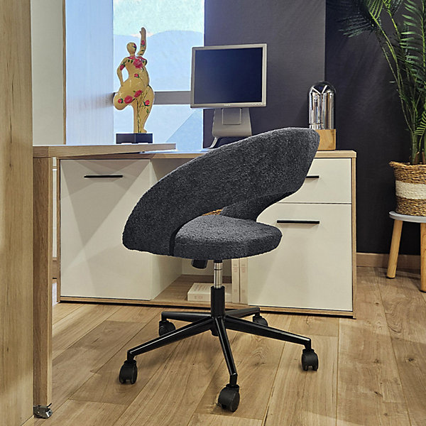 Fauteuil de bureau en tissu bouclette gris avec piètement noir - MARTY