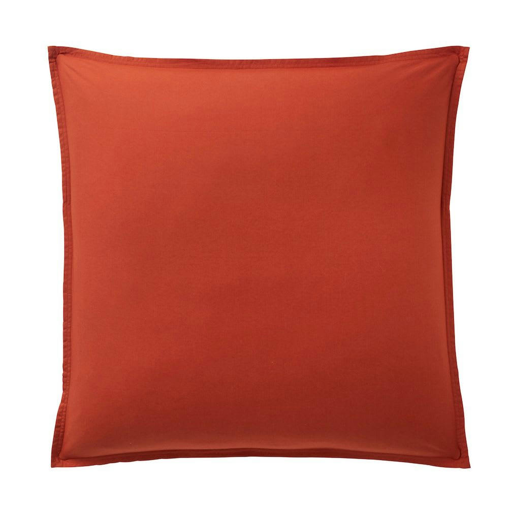 - Taie d'oreiller percale de coton lavé orange 65x65 cm