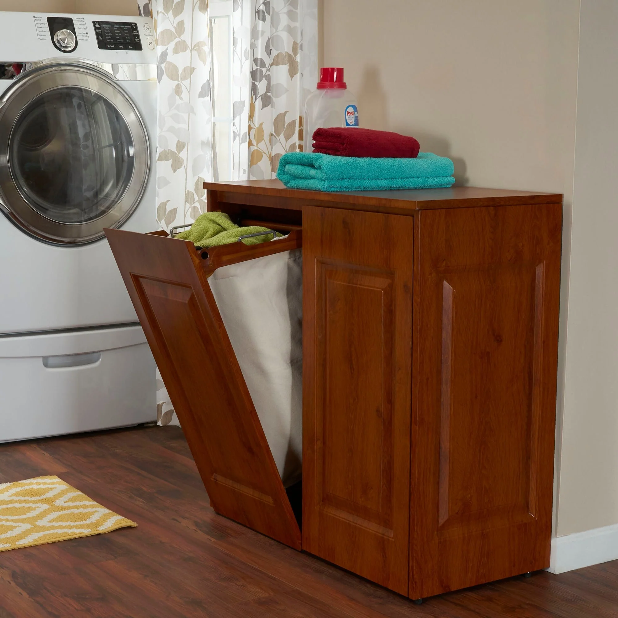 Household Essentials Double Hamper Cabinet, Wood Grain