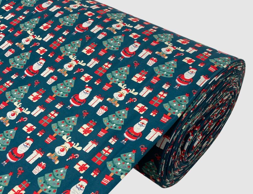 Alpenfleece Bäume, Rentiere, Geschenke Bunt