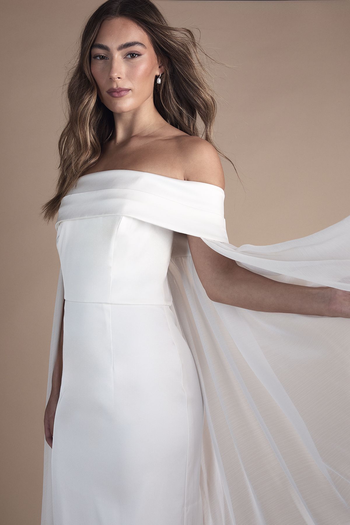 Coast Bardot Cape Column Twill Wedding Dress