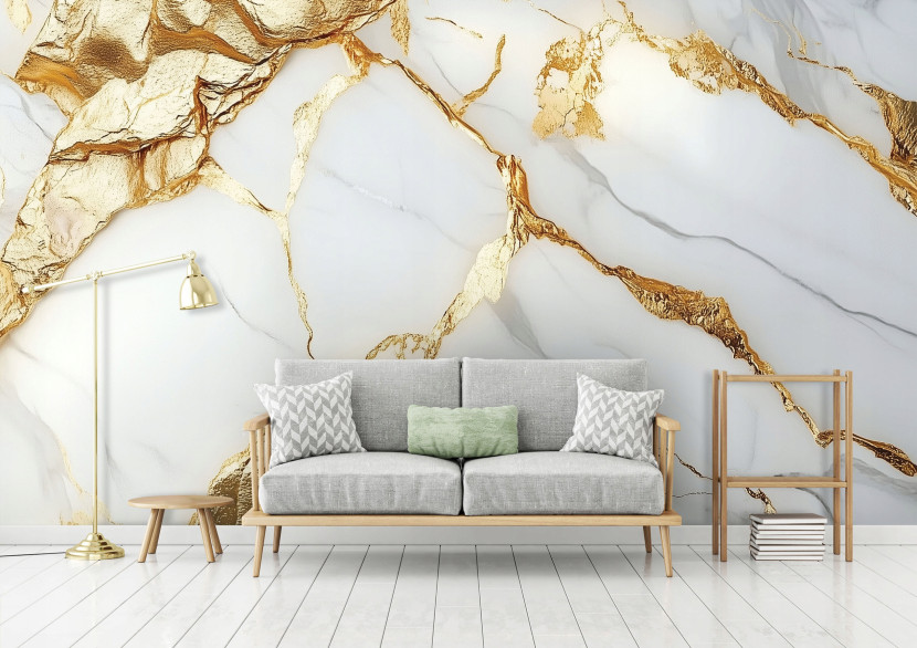 Fototapeta marmur złoty biały glamour na ścianę sypialnia salon 250x175