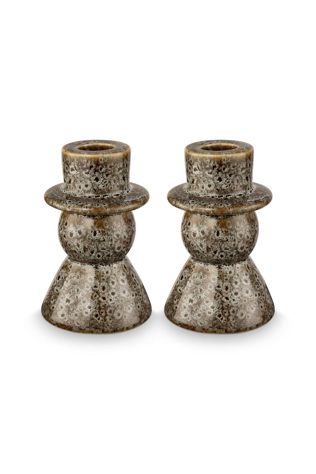 vtwonen Set/2 Kandelaren – Keramiek Groen – Kaarshouders Woonaccessoires – 7.8x12 cm