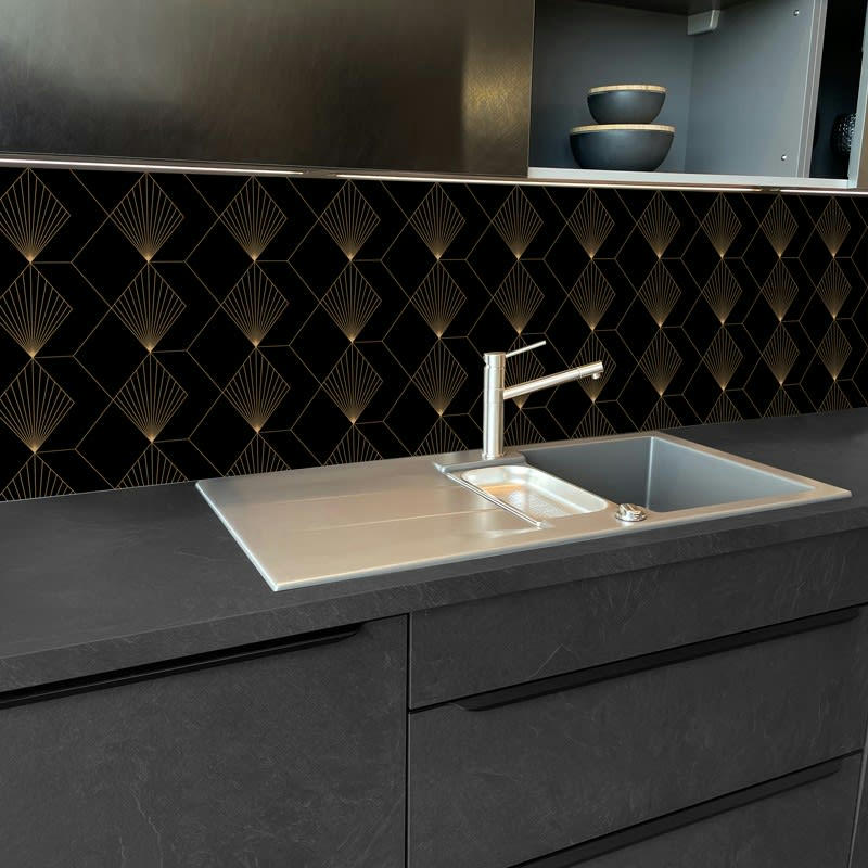 GATSBY - Crédence cuisine Fond de hotte ALU L60xH70cm Noir Géométrique