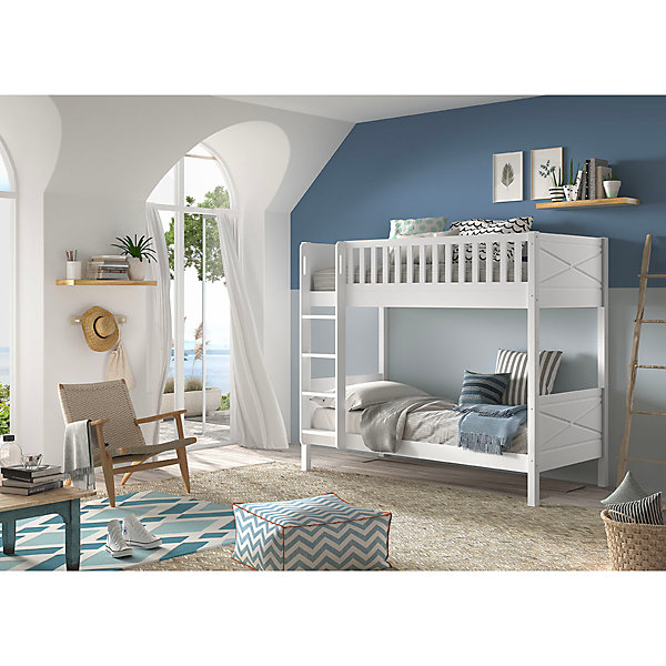 Lit superpose 90x200 sommiers inclus Vipack Scott Blanc