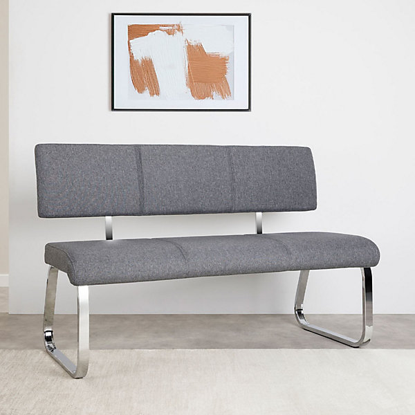 Banc design avec dossier VILAS, en tissu gris
