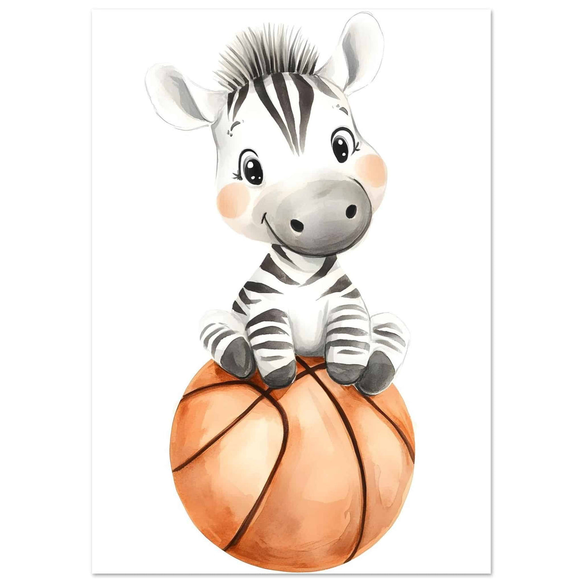 Artfulprints Poster Sportieve zebra  - A4 21x29.7 cm - Meerkleurig